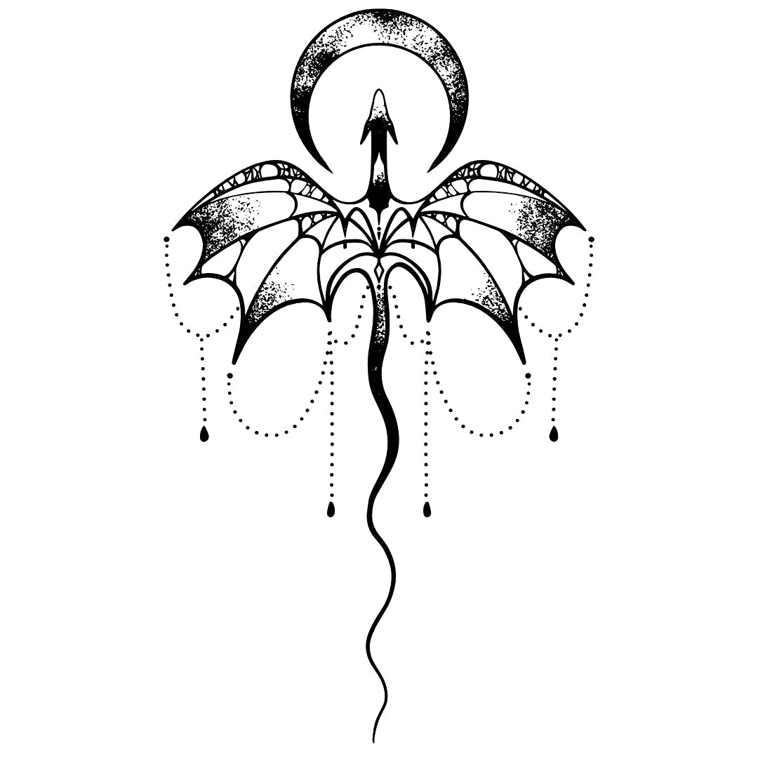 Flying dragon and crescent moon temporary tattoo - 2 | Temporalis