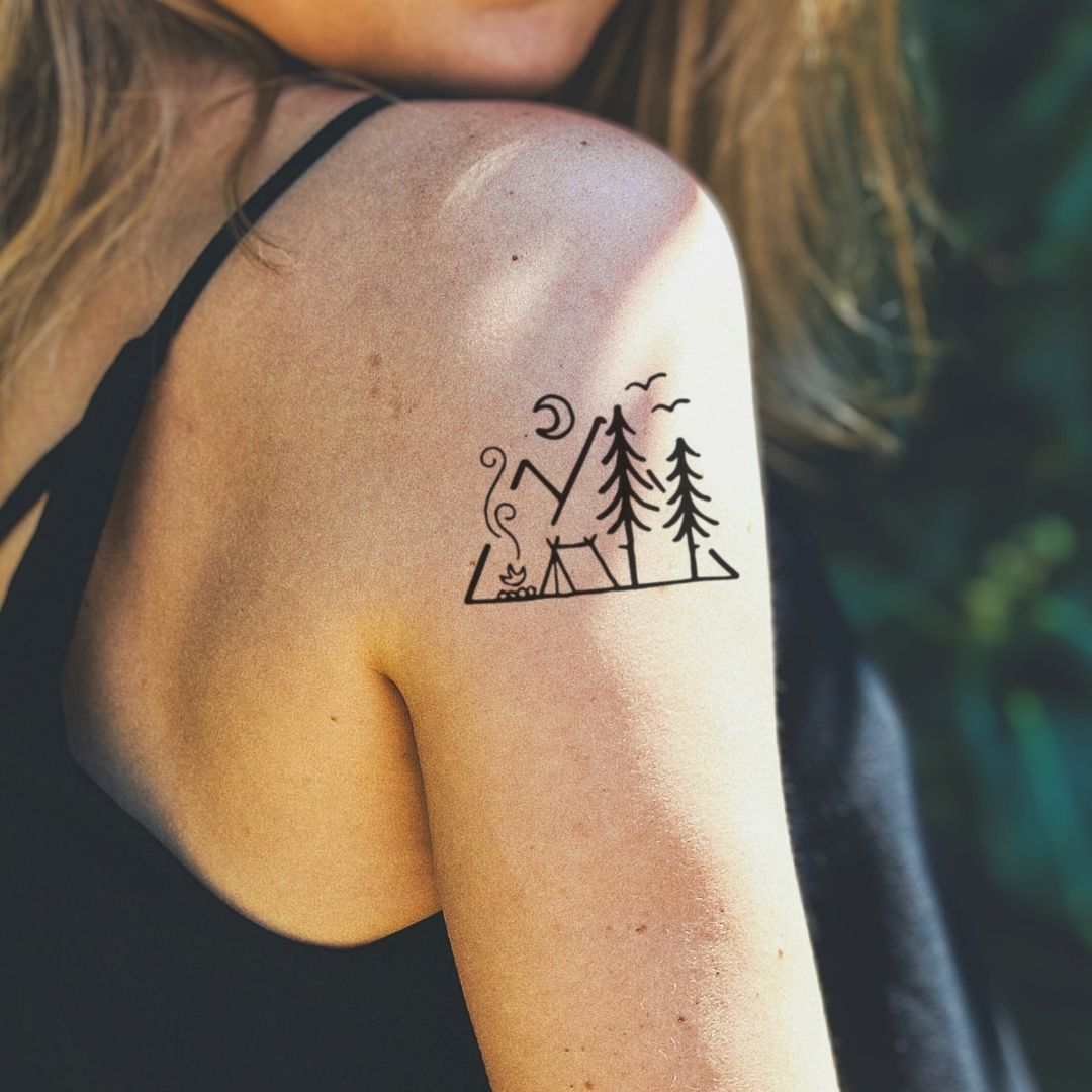 tattoo tent Forest campsite temporary tattoo with tent and campfire