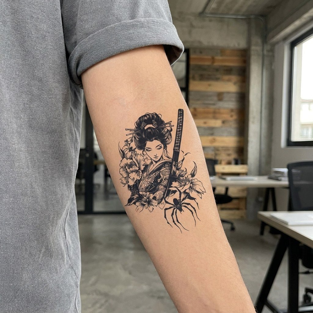 Geisha & Spider Tattoo - 1 | Temporalis