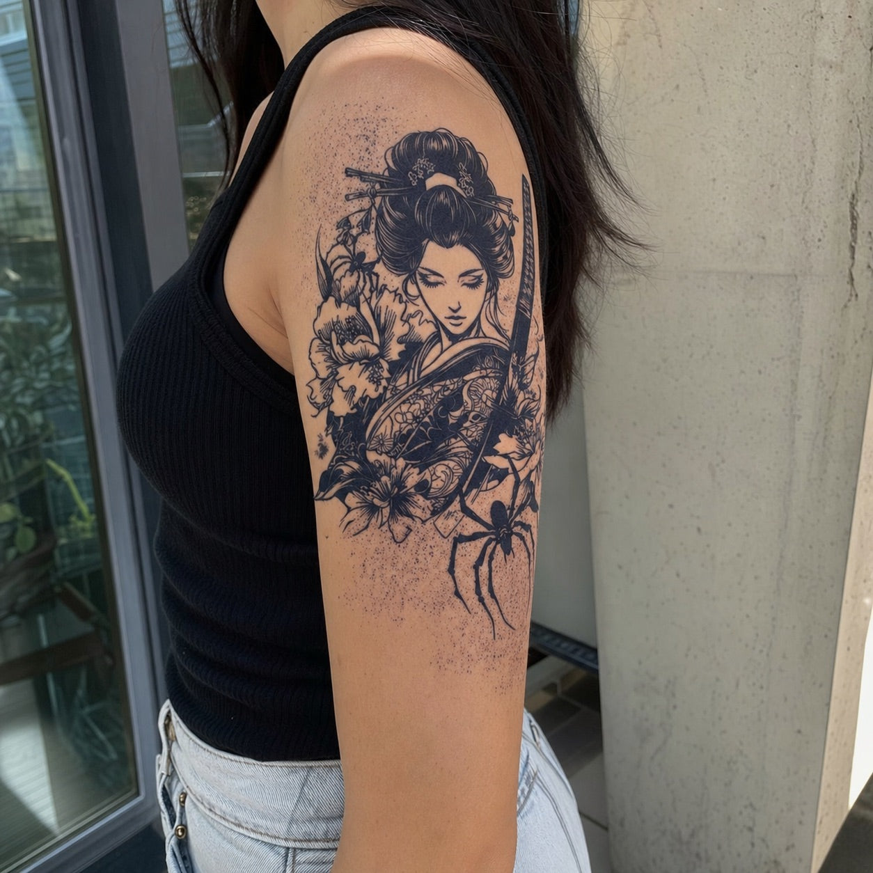 Geisha & Spider Tattoo - 1 | Temporalis