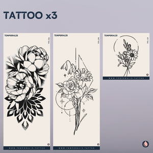 Fleur géométrique - Kit de tatouage XL (3 tatouages) 1 - Temporalis® - Tatouage temporaire