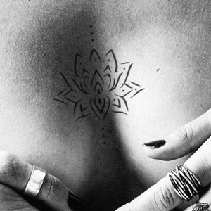 Geometric lotus temporary tattoo with dotwork - 1 | Temporalis