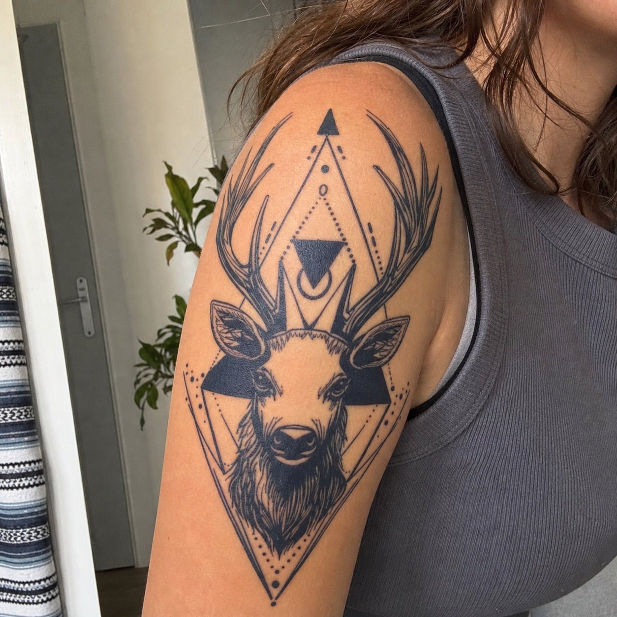 Geometric Stag Head Tattoo - 1 | Temporalis