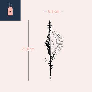Geometric Tree, Mountains and Sun Temporary Tattoo - 4 | Temporalis