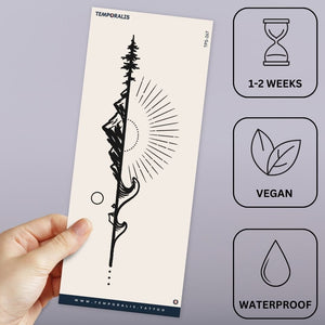Geometric Tree, Mountains and Sun Temporary Tattoo - 3 | Temporalis