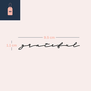 „Wdzięczny” napis 3 - Temporalis® - Tymczasowy tatuaż