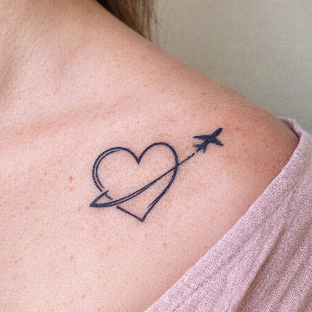 Heart Airplane Travel Tattoo - 1 | Temporalis