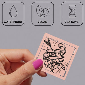 I Love My Mom Heart & Arrow Temporary Tattoo - 3 | Temporalis