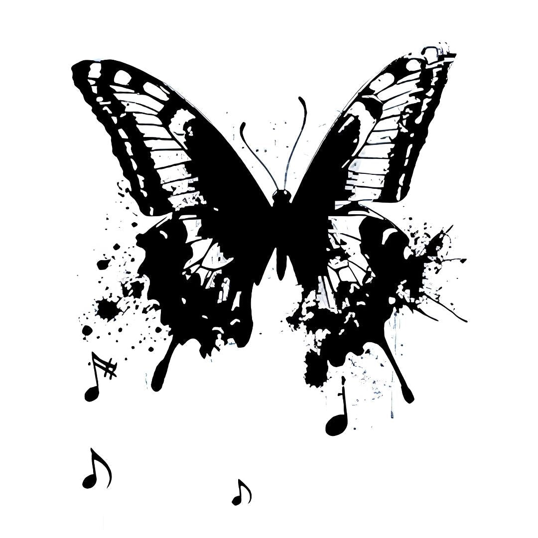 Ink Splash Butterfly Music Tattoo - 2 | Temporalis
