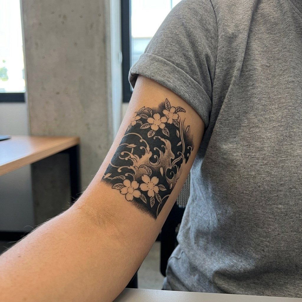 Japanese Cherry Blossom Panel Tattoo - 1 | Temporalis