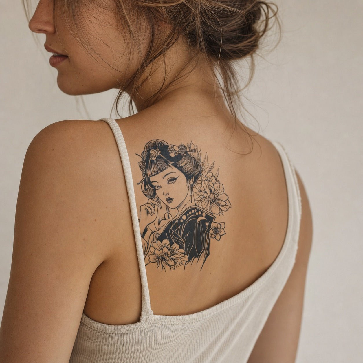 Japanese Geisha & Peony Tattoo - 1 | Temporalis