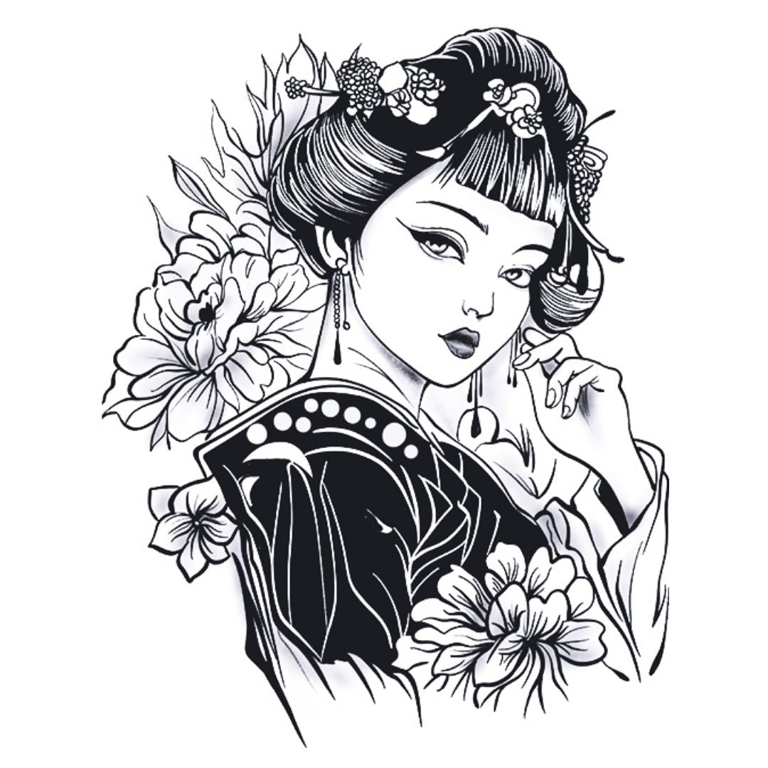 Japanese Geisha & Peony Tattoo - 2 | Temporalis