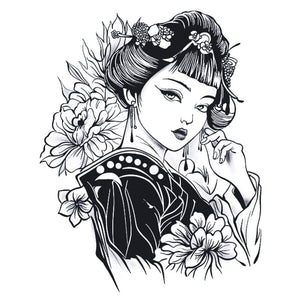 Japanese Geisha & Peony Tattoo - 2 | Temporalis