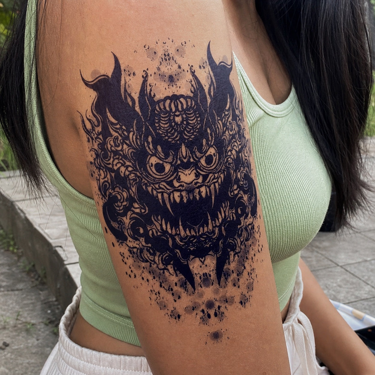 Japanese Oni Demon Mask Tattoo - 1 | Temporalis