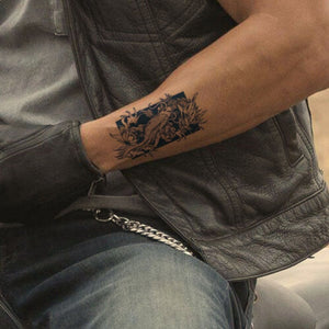 Koi and dragon temporary tattoo, engraving style - 1 | Temporalis