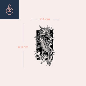 Koi and dragon temporary tattoo, engraving style - 4 | Temporalis