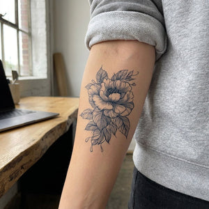 Linework Peony Tattoo - 1 | Temporalis