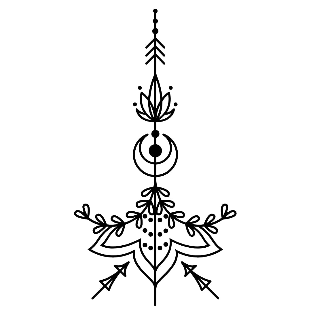 Lotus and crescent moon temporary tattoo, symmetrical - 2 | Temporalis