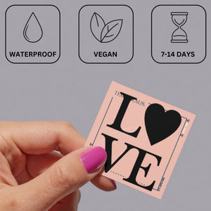 LOVE temporary tattoo, heart as the O 4 - Temporalis