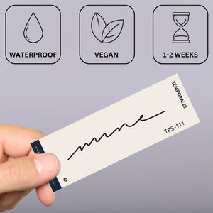 “mine” cursive script temporary tattoo - 3 | Temporalis