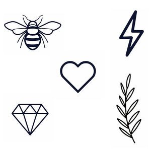 Mini set of 5 temporary tattoos: leaf, bee, lightning, diamond, heart - 3 | Temporalis