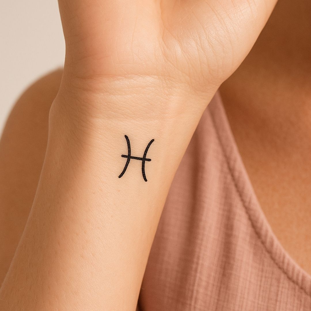 Minimalist Pisces zodiac temporary tattoo - 1 | Temporalis