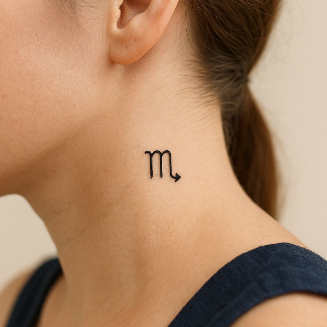 Minimalistische sterrenbeeld Schorpioen tattoo | Temporalis, image size:1080x1080