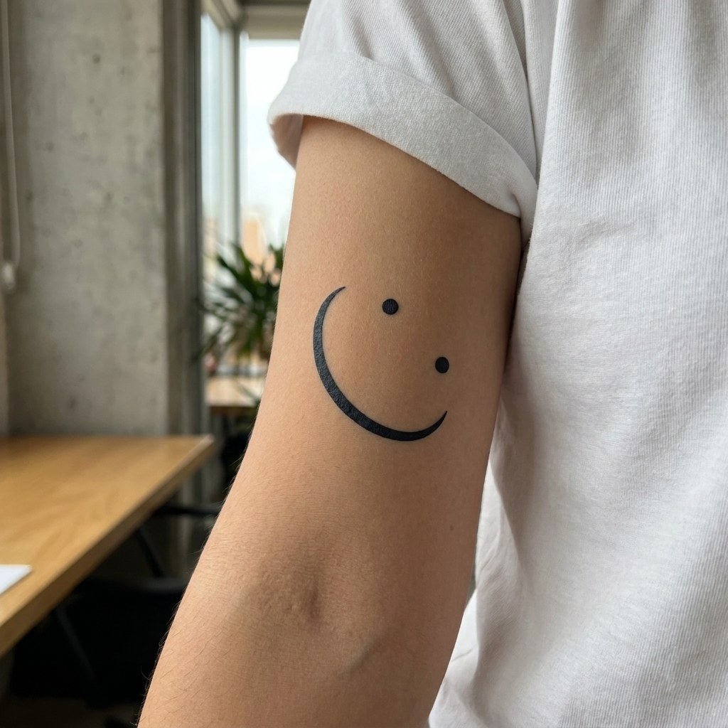 Minimalist Smiley Face Tattoo - 1 | Temporalis
