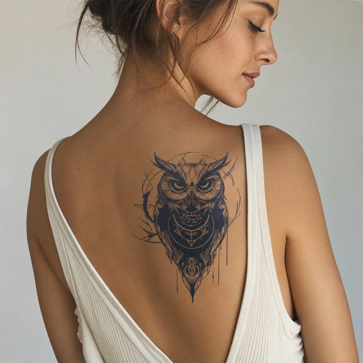 Neo - Traditional Geometric Owl Tattoo - 1 | Temporalis
