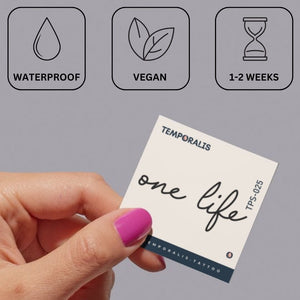 "één leven" schrijven 2 - Temporalis® - Tijdelijke tatoeage