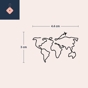 Tatuagem de mapa-múndi em linha contínua, com caracóis e avião - 4 | Temporalis