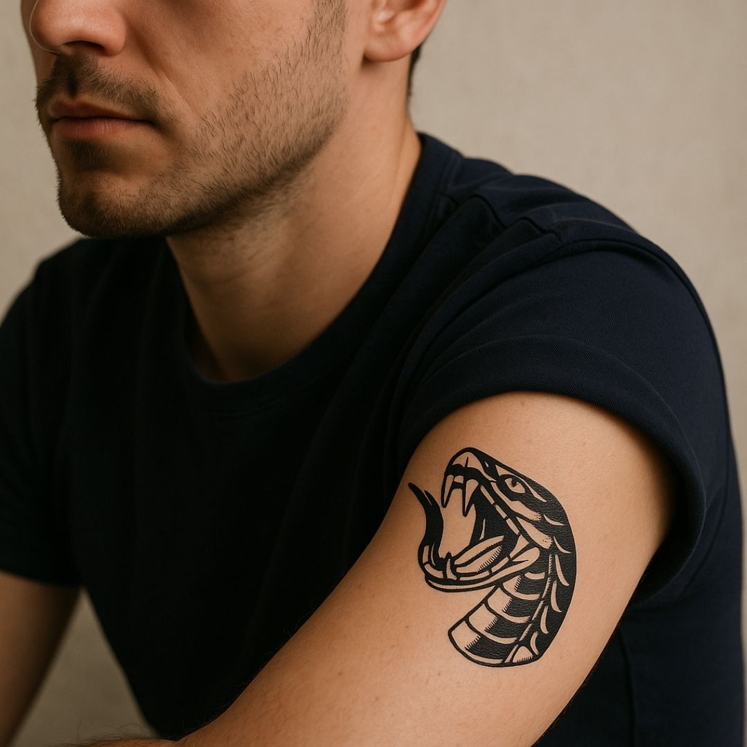 Open - Mouth Snake Head Temporary Tattoo - 1 | Temporalis