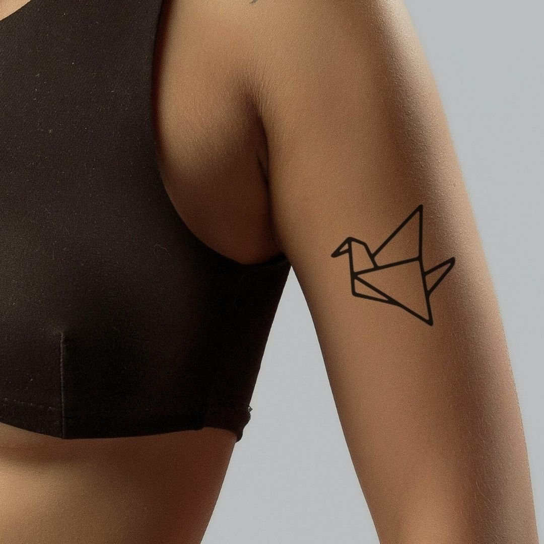 Origami Crane Temporary Tattoo - Bold Line Art - 1 | Temporalis
