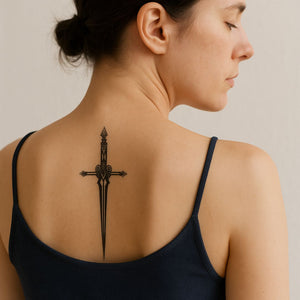 Ornamental sword temporary tattoo, fine line - 1 | Temporalis