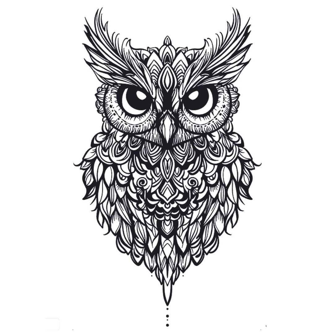 Ornate Owl Head Tattoo - 2 | Temporalis