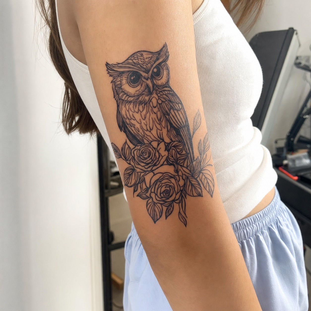 Owl and Roses Tattoo - 1 | Temporalis