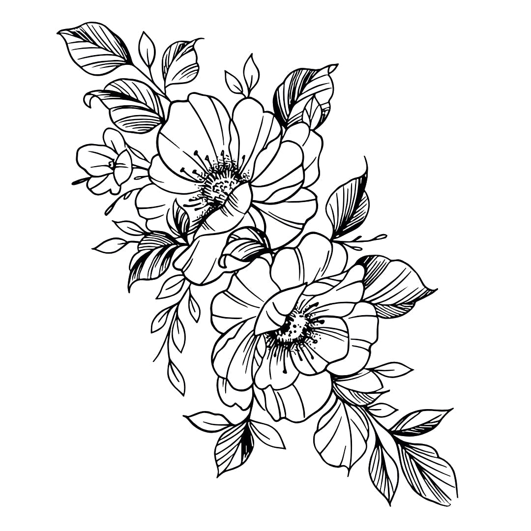 Peonies with leaves temporary tattoo - 2 | Temporalis