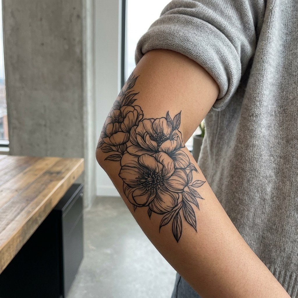 Peony Bouquet Tattoo - 1 | Temporalis