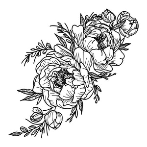 Peony bouquet temporary tattoo with leaves and buds - 2 | Temporalis