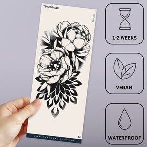 Peony temporary tattoo, engraving style - 3 | Temporalis