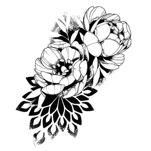 Peony temporary tattoo, engraving style - 2 | Temporalis