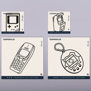Retro Gaming - Zestaw do tatuażu (4 tatuaże) 1 - Temporalis® - Tatuaż tymczasowy