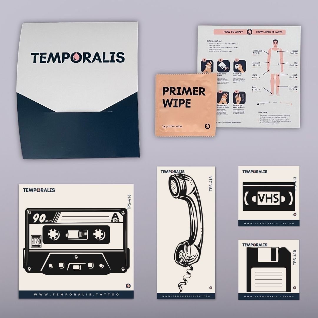 Retro Media - Kit Tatuaggi (4 tatuaggi) 2 - Temporalis® - Tatuaggio temporaneo