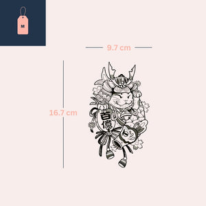 Samurai lucky cat temporary tattoo with lantern - 4 | Temporalis