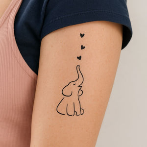 Sitting elephant with hearts temporary tattoo - 1 | Temporalis
