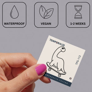 Skateboarding Dinosaur Temporary Tattoo - 3 | Temporalis