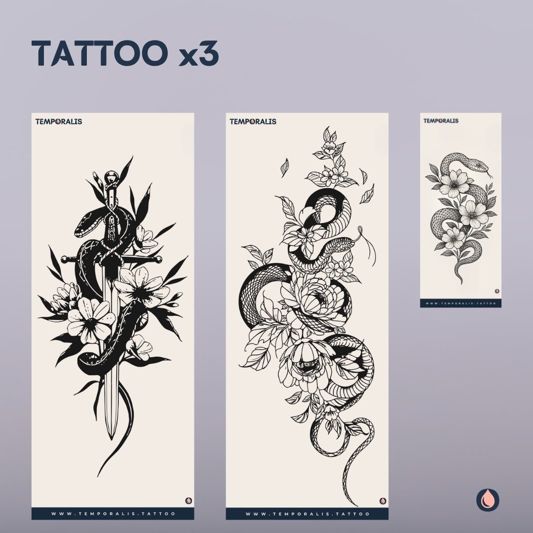 Snake & Flower - XL Tattoo Kit (3 tattoos) 1 - Temporalis