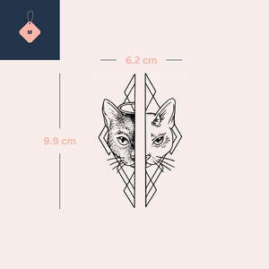 Split cat face temporary tattoo with geometric halo - 4 | Temporalis