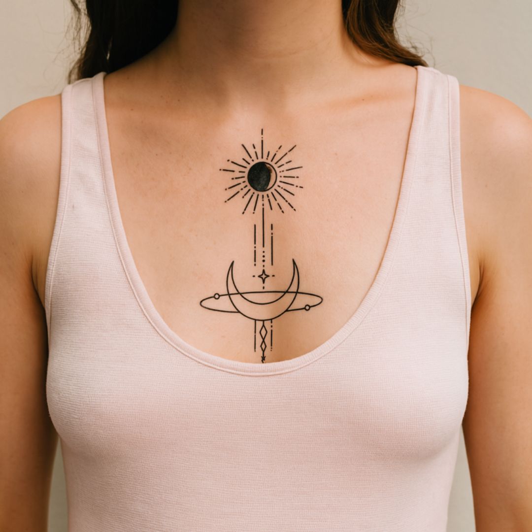 Sun & Moon geometric orbit temporary tattoo - 1 | Temporalis