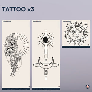 Sol & Måne - XL tatoveringssæt (3 tatoveringer) 1 - Temporalis® - Midlertidig tatovering